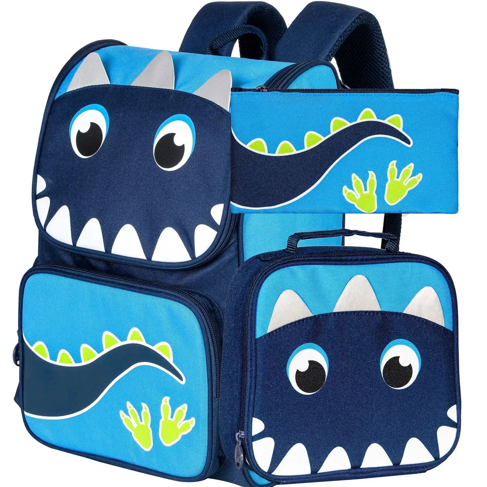3 Piece Sequin Unicorn Dinosaur Design 15 Inch Bookbag Backpack Set For Kids