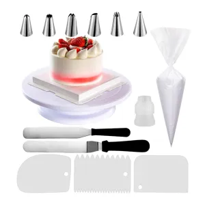 63Pcs Cake Decorating Kits with 50Pcs Pastry Bags Cake Turntable Cream Spatula Scraper Cake Piping Nozzles Tips Baking Tools Set