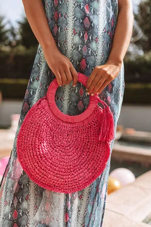 Amalfi Adventure Woven Tote in Hot Pink