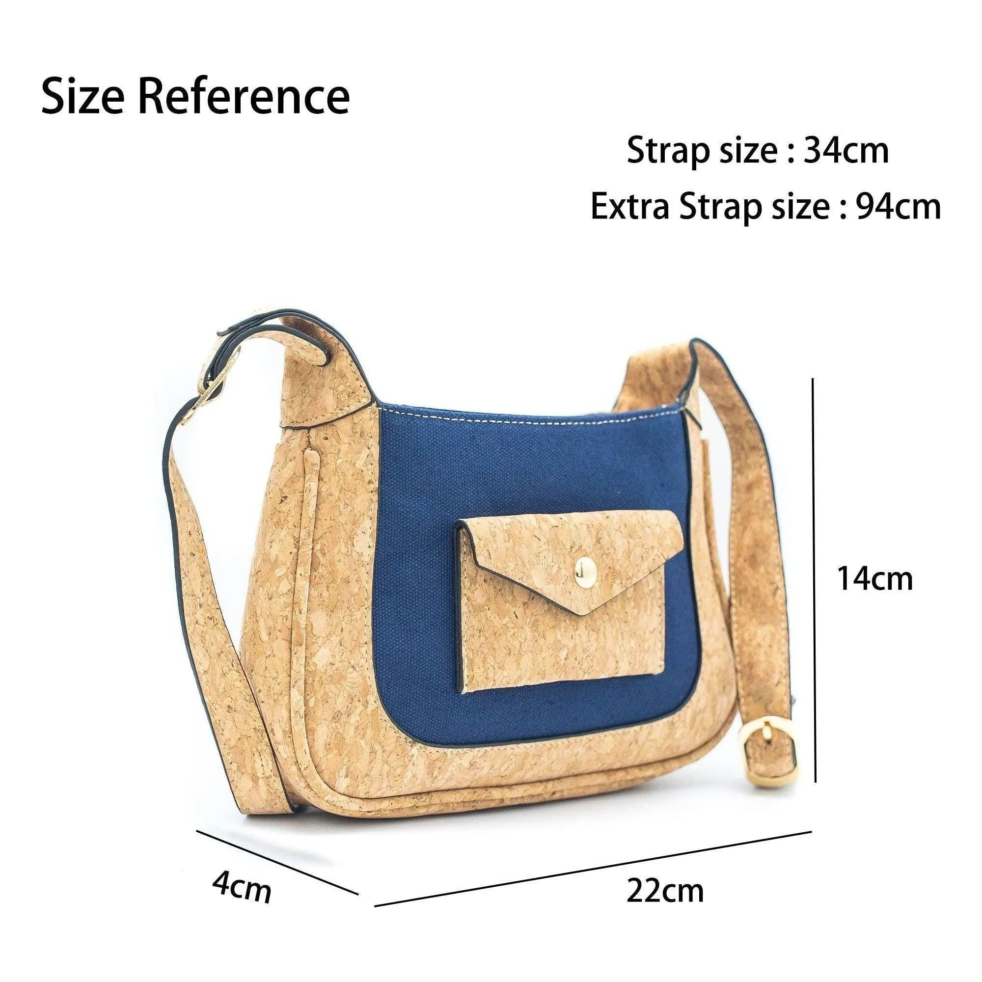 Navy Blue Envelope Cork Messenger Sling Bag, Cork from Portugal